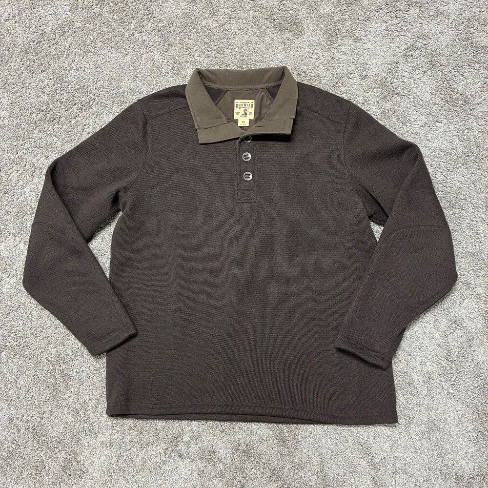 Red Head Brand Co Mens XL Pullover Sweater Dark Brown Gorpcore Button Collar